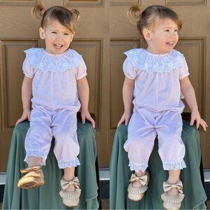 Baby Dior | Pink & Cream 1-Piece Dotted Swiss Smocked Short Sleeve | Size 24M